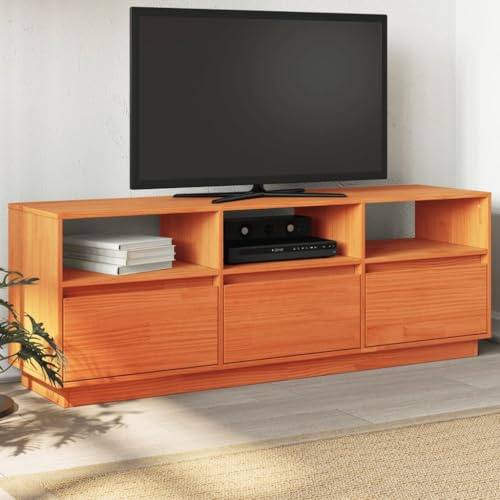 Rantry Mobile TV Marrone Cera 140x37x50 cm Legno Massello di Pino, Tavolino per TV，Mobile Porta TV Soggiorno，Mobiletto Basso per TV da Salotto Industriale Supporto TV