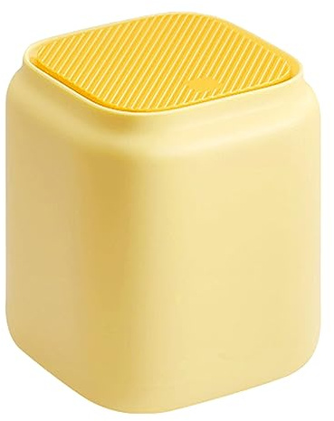Tomotato Mini Pattumiera con Coperchio, Mini Cestino da Tavolo in Plastica, Piccolo Bidone della Spazzatura in Plastica per Casa, Camera da Letto, Ufficio Studio (Giallo)