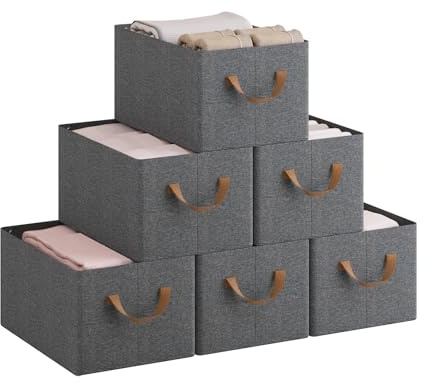 WOLTU Faltbare Aufbewahrungsboxen 6 Stück, mit Griffen, Grau, 37x26x20cm | aus Polyesterstoff, für Schlafzimmer, Arbeitszimmer, Wohnzimmer, für Kleidung Spielzeug, Organizer Box mit Griffen, faltbar,