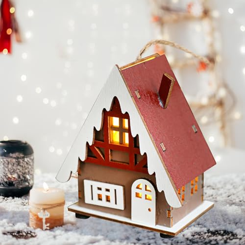 Weihnachtsdeko Holz Haus mit LED Leucht Beleuchtet,DIY Weihnachtsdorf Häuser Winterdorf Weihnachtlicher Zierschmuck Tischdeko Miniatur Haus Deko Weihnachtsartikel Weihnachtsschmuck (04)