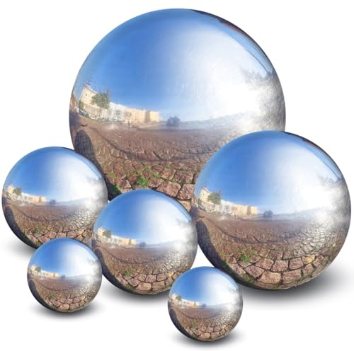 Toddmomy 6Pcs Stainless Steel Gazing Balls Set, Mirror Polished Silver Reflective Spheres, Floating Hollow Pond Orbs, Rustproof Garden Ornaments for Outdoor Patio Yard Lawn (Mixed Sizes)