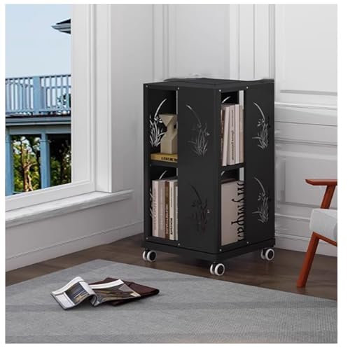 YPIOUREN Revolving Bookshelf, 360-degree Display Revolving Bookshelf, Narrow Floor-standing Revolving Bookcase, Cold-rolled Steel Frame Corner Storage Rack，for Small Space, Study(Black,2 layers)