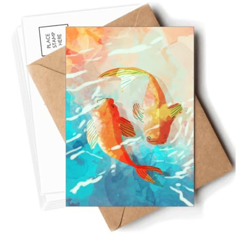 Rote Koi-Fische, Aquarell, japanischer Stil, Postkarten, Umschläge, blanko, Notizkarten, Versand