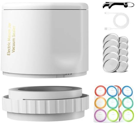 Sellador al Vacío Mason Jar Mason Jar sellador al vacío, Kit de sellador al vacío, máquina de sellado al vacío inalámbrica, eléctrica automática for tarros de boca ancha(White 2 Stickers)