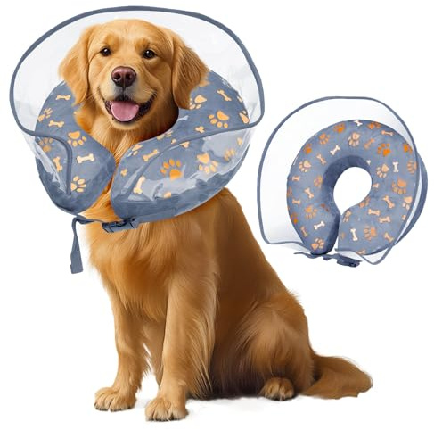 Aufblasbare Hundehalskrause, anti-leckende Hundehalskrause, Schutzcollar für Hunde und Katzen, abnehmbarer Genesungscollar, Katzen-Heilkreisel (Grau, XL)