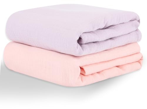 Muslin Swaddle Blankets for Newborns, 2 Pack Large 40 x 40 Inches, 100% Cotton Receiving Blankets, Soft and Breathable Baby Swaddles, Baby Essentials for Girls, Shower Gift, Pink and Purple