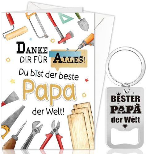 DPKOW Nützliche Männer Geschenk Papa Vatertagsgeschenk, Karte Schlüsselanhänger Flaschenöffner Geburtstagsgeschenk Papa Bester Karte Vatertag Männertag Geschenk Gadget Weihnachten