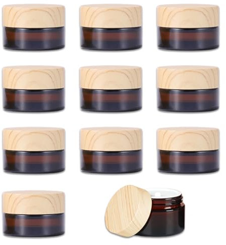 10 contenitori per crema, in vetro ambra, vuoti per crema da 5 ml, contenitore di vetro con coperchio e fodera per cosmetici, creme e oli essenziali