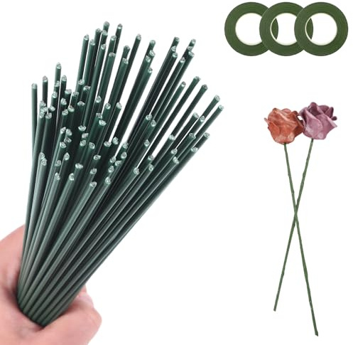 100 stycken blomtrådar, grön med blomband, 2 mm blomstamtråd, flexibel blomtråd, 30 cm för gör-det-själv, blomtråd för pyssel, robust plug-in-tråd, blomarrangemang och hantverk