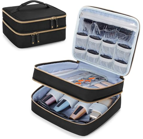 CURMIO Tragetasche für Haarschneider, Doppellagige Friseur Tasche, Schwarz | Kompatibel mit Wahl/ Hatteker/ Andis/ Ufree, Stauraum für 4 Haarscherer, Mehrere Fächer, Griff, für Zuhause/ Reise/ Salon