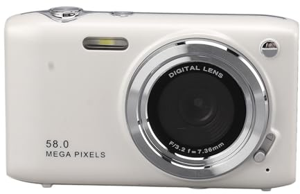 Elprico Caméra Numérique 4K, Appareil Photo Compact Ultra Claire 58MP avec Zoom 16x, Autofocus pour la Photographie de Voyage Vlog, écran HD, Facile à Utiliser pour Les Débutants, (White)
