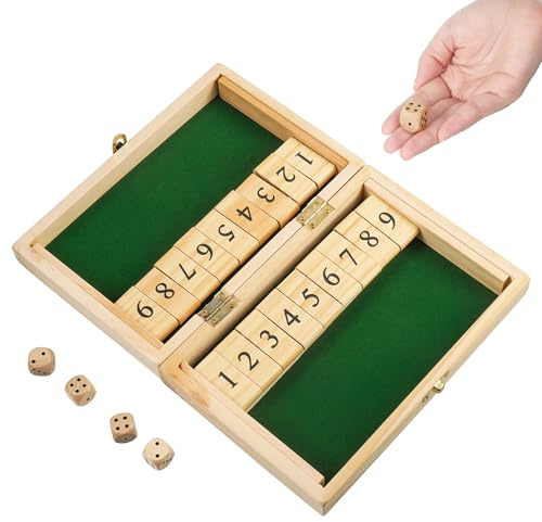 Fentar Stäng Lådan Spel 2 Spelare, Pussel Tärningsspel, Premium Trä Brädspel, Roligt Stäng Lådan Spel, Färgglada Träspel med 8 Tärningar, Utbildande Bordsmatematik, Semesterspel för Familjen