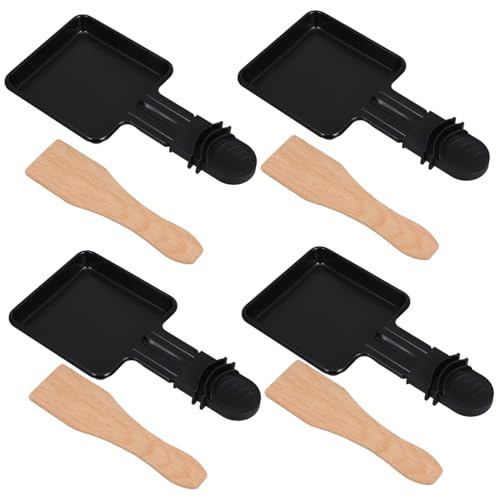 Gatuida Mini Cheese Melting Pans Square Barbecue Plates and Wooden Spatulas, Household Raclette Grill Accessories Set of 4, Iron Electric Hot Plate for Indoor Cheese BBQ
