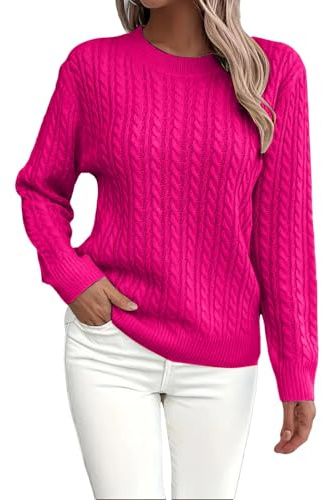 Generisch Jersey para mujer de invierno grueso y cálido jersey de punto grueso elegante monocolor manga larga jersey de invierno casual cuello redondo jersey de punto básico sólido jersey de punto