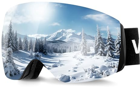 VEVOR Frameless Ski Goggles, Spherical Lens with Silver Mirror Revo Coating, OTG Anti fog Snow Goggles for Men Women, TPU Frame & Ventilation Structure, Suitable for Skiing, Skating, Snowboarding