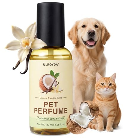 ulroyda Dog Cologne & Pet Perfume – Long-Lasting Coconut & Vanilla Scent | Alcohol-Free Deodorizing Spray for Dogs & Cats, Gentle Non-sticky Grooming Formula, 4.06 oz