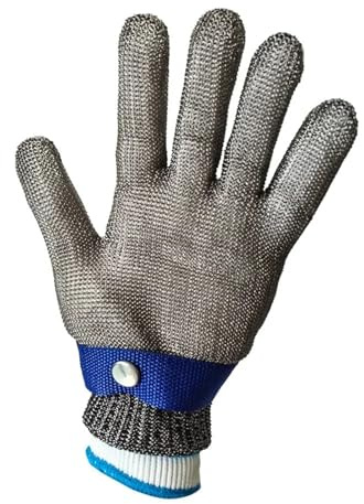Genérico Guantes anticorte de nivel 5 - Guantes de seguridad for carniceros, de punto de acero inoxidable y con correa ajustable, ideales for uso en cocina e industria.(1 pcs,L)