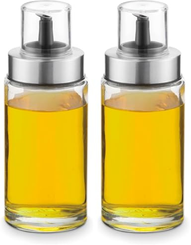 Fackelmann Vinagrera/Aceitera, 170 ml, Cuerpo de Vidrio y Tapa de Polipropileno y Silicona, 19x7 cm, Diseño Compacto y Fácil Almacenamiento, Apta para lavavajillas, 1 ud. (Paquete de 2)
