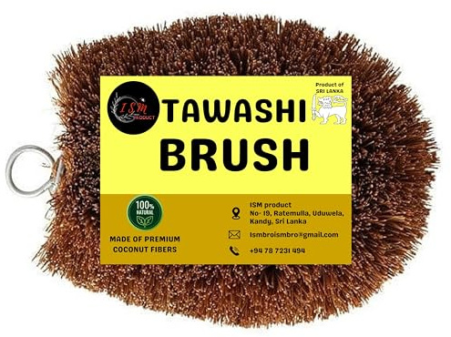 Tawashi Vegetable Brush - Natural Coconut Coir Fiber Kitchen Scrubber - Eco-Friendly Fruit & Veggie Scrub Brush for Cleaning Produce, Pots and Pans - Authentic Sri Lankan Design, Plastic-Free