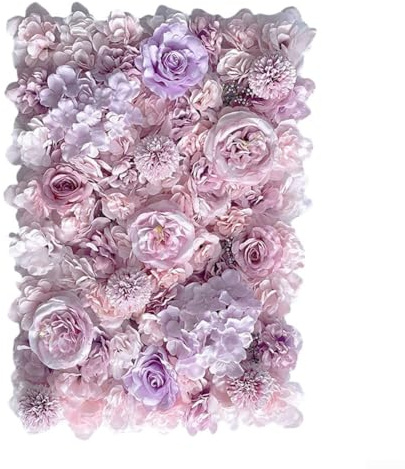 Parete floreale per cerimonie nuziali, decorazione per hotel, eventi, studio fotografico, rose in seta artificiale, ortensie, pannello 40 x 60 cm (viola chiaro)