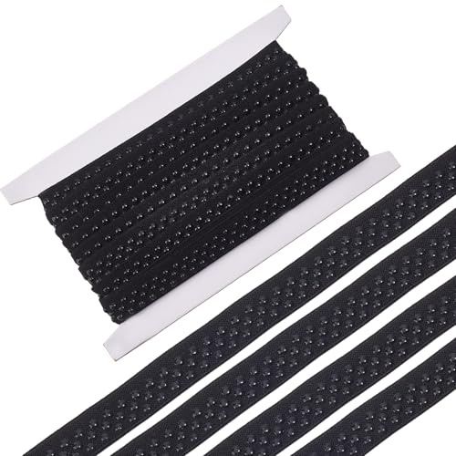 letsinstyle Cinta de Agarre Elástica de Silicona 5 Yarda, Banda Elástica Antideslizante de 0.59 Pulgada con Puntos, Cinta Elástica de Goma de Tela Plana Negra para Vestidos de Novia.
