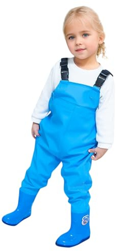 Kids Boys Girls Chest Waders Youth Waders for Toddler Children Water Proof Hunt & Waders with Boots (Blue, 8-9 Years)