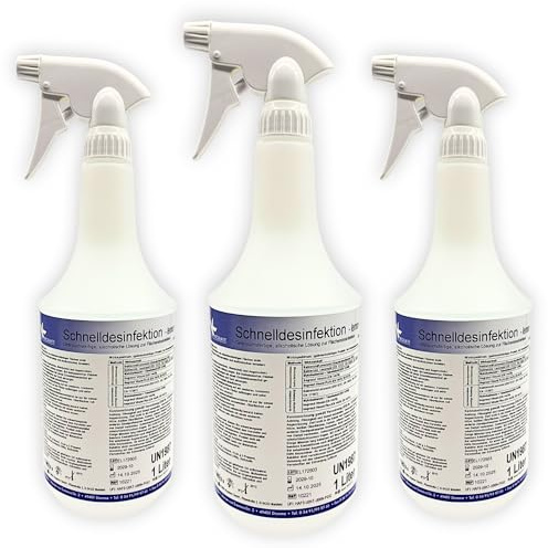 KK Schnelldesinfektion Spray Duft Lemon – Hochwirksames Desinfektionsmittel 3x 1L Flasche für Flächen & Oberflächen – Wirksam gegen Bakterien, Viren & Pilze – Ideal für Haushalt, Praxis & Gewerbe