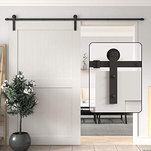 WINSOON 244CM/8FT Schwarzes gerades Design Schiebe Scheune Einzelholzt¨¹rbeschl?ge Holzschiebet¨¹r Schiebet¨¹rbeschlag mit Schienensplei