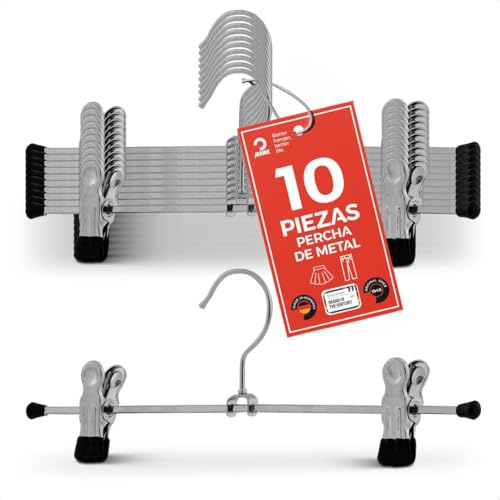 MAWA Kleiderbügel mit Clips, Set aus 10 platzsparenden Bügeln mit rutschfesten Clips, perfekt für Hosen und Röcke, mit 360° drehbarem Haken, 30cm, Schwarz