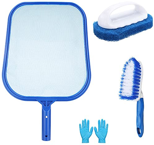 Hot Tub Net for Cleaning, Swimming Pool Nets for Cleaning, Pool Skimmer Net, Pools Clean Kit with Paddling Pools Brush and Scrubber Pad, Fine Mesh Skimmer for Spa, Pond, Fountain, Spa Accessories