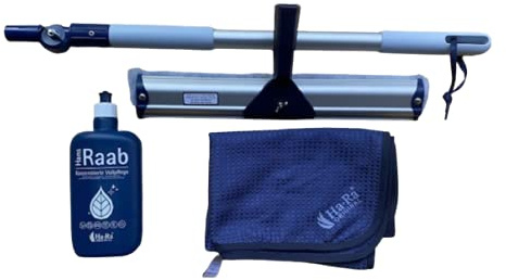 Ha-Ra Fenster-Putz-Set I Fensterwischer Standard 38 cm I Hammer Microfaser-Tuch in 50 x 67 cm I verstellbare Teleskopstange (0,66-1,00m) I Vollpflege 500 ml I Fensterputz-Zubehör