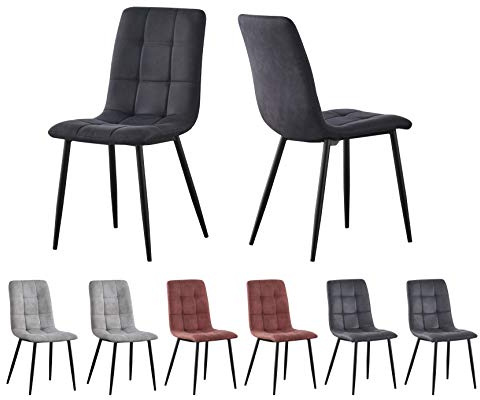 mcc direct Esszimmerstuhl im 2er Set aus Kunstvelourleder mit Metallbeinen Designerstuhl Küchenstuhl Henri (Schwarz)