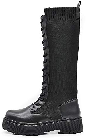 IF Fashion Stivali Anfibi Alti Combat Scarpe da Donna Platform Elasticizzati Traspiranti 1329