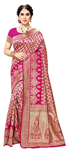 Sidhidata Sari de seda jacquard con blusa para mujer, B Rosa, Talla Unica