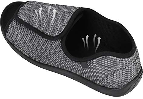 Men’s Diabetic Slippers Extra Wide Adjustable Slippers Open Toe Sandals with Mesh Upper Anti-skid Breathable Orthopedic Footwear Cozy Indoor Outdoor Shoes for Swollen Feet Arthritic Feet Hallux Valgus