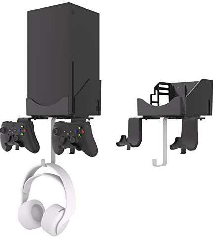 Hosanwell Supporto da Parete Xbox Series X Staffa Parete per Console, Cuffie e Controller, Montaggio a Parete Solido con Tappetino Antiscivolo, Tacca di Ricarica Disponibile per Cavo USB