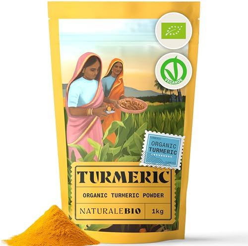 NaturaleBio Organic Turmeric Powder 1kg | 100% Pure Ground Turmeric Root | Non-GMO, Additive-Free, Sustainably Sourced from India | Rich in Curcumin, Perfect for Cooking, Teas & Wellness