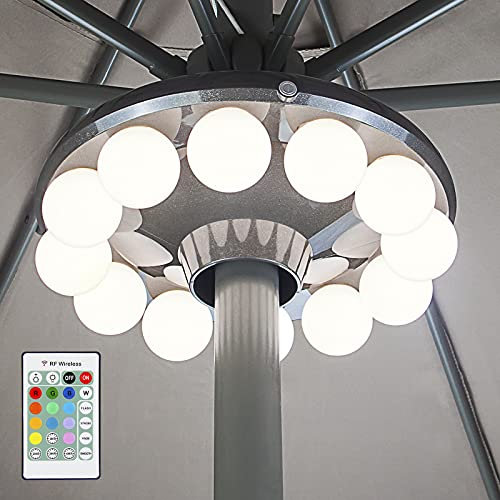 HONWELL LED Parasol Umbrella Lights, Outdoor Patio Umbrella Light, Battery Operated Cantilever Parasol Lights with 12 Warm White Bulb, Patio Tents Lighting Remote Control for Backyard, Camping Tents