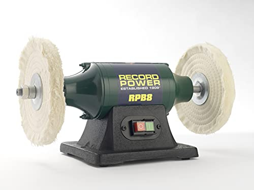 RECORD POWER Poliermaschine mit NVR-Schalter, 20,3 cm, 2x Feinpolierscheiben (200 mm), Grau