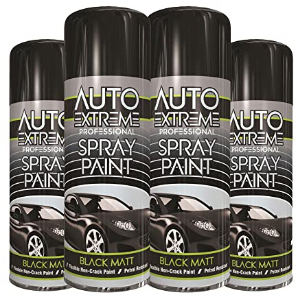 Classic Signature - 4 x Auto Extreme Black Matt Spray Paint 400ml Professional Quality, Perfect Finish for Cars, Bikes,Vans, Metal, Wood