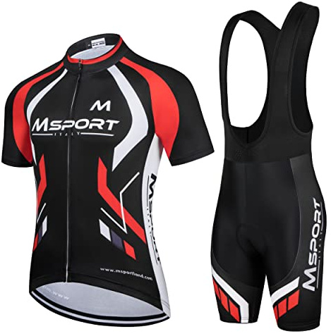 Msport Fahrradbekleidung Set – Komplettanzug Radtrikot + Trägerhose mit 5D-Gel-Polsterung Antistoß