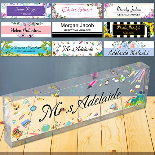 Plaques nominatives pour le bureau Plaque nominative personnalisée pour le bureau Plaque nominative en verre acrylique transparent pour le bureau Décoration de bureau pour femmes hommes, 8 x2.5