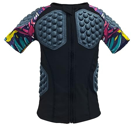 Topeter Maillot de compression rembourré avec protection de la poitrine, des côtes, du dos pour baseball, football, crosse, gardiens de but et compétition sportive pour enfants (rose YM)
