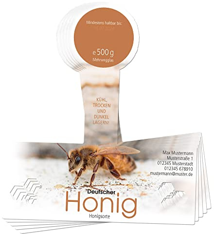 Apoidea – Honig Etiketten Cut-Out mit Gewährverschluss selbstklebend & personalisierbar - 25 Stück/Etiketten Honiggläser 500g / Honig Aufkleber für selbstgemachten Honig/Honigetiketten