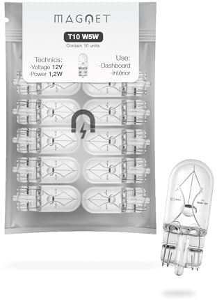 Magnet Pack 10 Bombillas Halógenas W5W Wedge 12V 5W Base T10 W2.1X9.5D Interior y Exterior - Coche y Moto