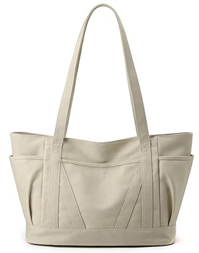 zhongningyifeng Damen-Tragetasche aus Segeltuch, lässiger Griff oben, große Kapazität, Handtasche mit Reißverschluss, für Arbeit, Reisen, Einkaufen