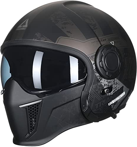 Open Face Helm Jethelm Biker Schutzhelm Motorrad-Helm Fullface Helm Motorradhelm mit Abnehmbarem Kinnschutz für Erwachsene Herren Damen DOT/ECE-Zulassung F,XL