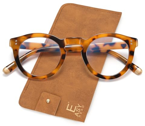 EASY READ Retro Round Blue Light Blocking Reading Glasses for Women,Anti UV Readers for Women with Spring Hinge(Tortoise,+2.50)