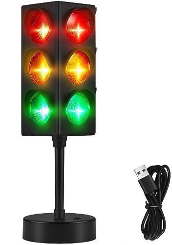 Yexiya Traffic Light Lamp Color Change 11 Inch Mini Stop Light Lamp Room Decor USB Cool Decorative Desk Lamp for Boys Girls Kids Room Party Decorations(1 Pcs)