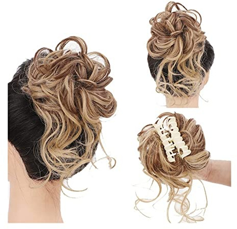 Bun Haarteile Erweiterung Messy Claw Clip Chignon Haarknoten Lockige Perücke Synthetische lockige gewellte Dutt Haarklammer in Dutt Messy Chignons Haarverlängerungen for Frauen Echthaar Haarteil Haarg